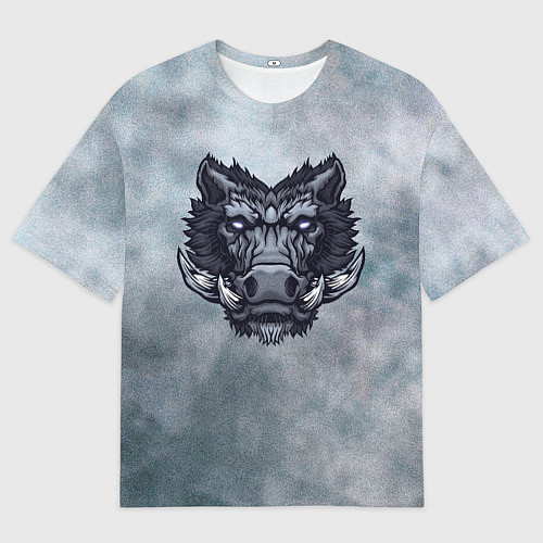 Мужская футболка оверсайз Стальной дикий кабан на сером фоне / 3D-принт – фото 1