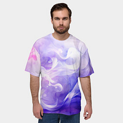 Футболка оверсайз мужская Белые узоры на абстрактном фиолетовом фоне, цвет: 3D-принт — фото 2