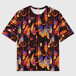 Футболка оверсайз мужская Ловцы снов с яркими перьями, цвет: 3D-принт