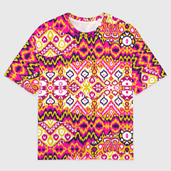 Мужская футболка оверсайз Розовый орнамент имитация ткань икат