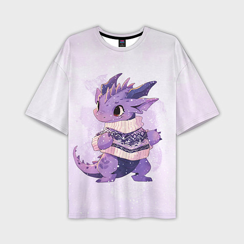 Мужская футболка оверсайз Милый фиолетовый дракон / 3D-принт – фото 1