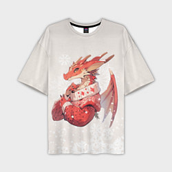 Футболка оверсайз мужская Красный дракон в свитере, цвет: 3D-принт
