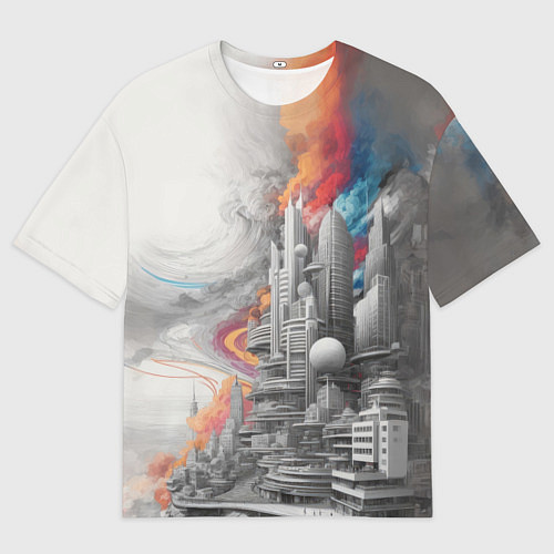 Мужская футболка оверсайз Футуристичный городской пейзаж / 3D-принт – фото 1