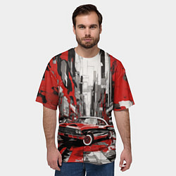 Футболка оверсайз мужская Черно-красный автомобиль, цвет: 3D-принт — фото 2
