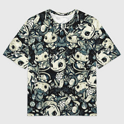 Мужская футболка оверсайз Патерн милых драконов и ёлок