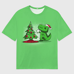 Мужская футболка оверсайз Новогодняя проблема тираннозавра рекса