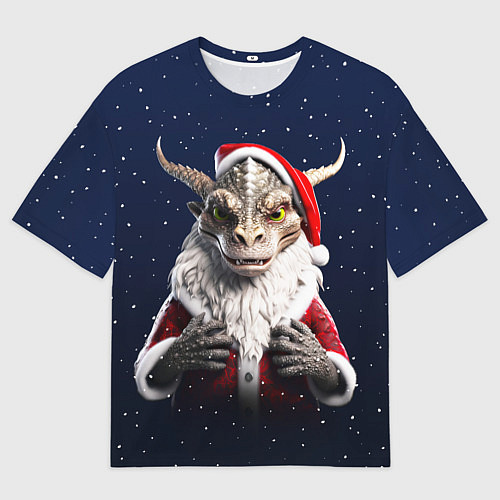 Мужская футболка оверсайз Дракон в костюме Санты / 3D-принт – фото 1