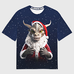 Мужская футболка оверсайз Дракон в костюме Санты