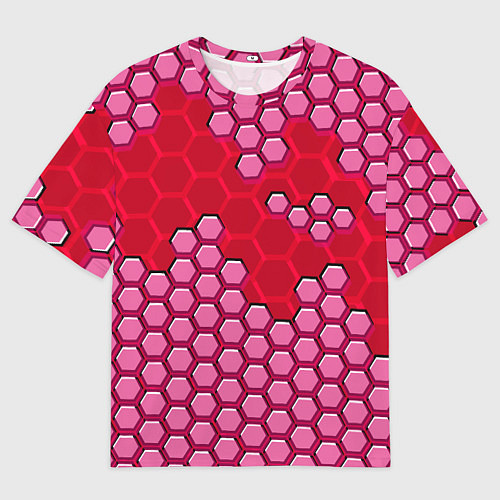 Мужская футболка оверсайз Красная энерго-броня из шестиугольников / 3D-принт – фото 1