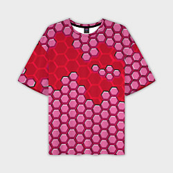 Футболка оверсайз мужская Красная энерго-броня из шестиугольников, цвет: 3D-принт