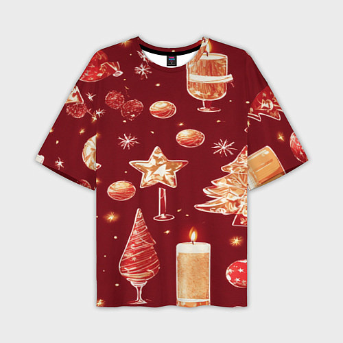 Мужская футболка оверсайз Новогодний и рождественский узор / 3D-принт – фото 1