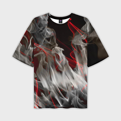 Мужская футболка оверсайз Дым и красные узоры / 3D-принт – фото 1