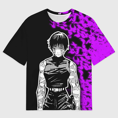 Мужская футболка оверсайз Маки Зенин и фиолетовый огонь - Магическая битва / 3D-принт – фото 1