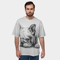 Футболка оверсайз мужская Французский бульдог чб рисунок на стене, цвет: 3D-принт — фото 2