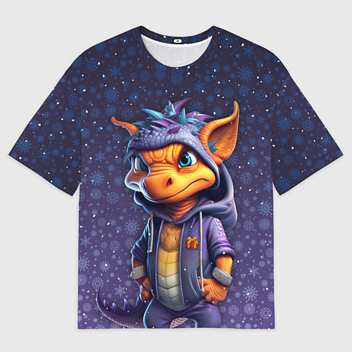 Мужская футболка оверсайз Дракончик и снежинки / 3D-принт – фото 1