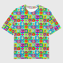 Футболка оверсайз мужская Сердца и квадраты абстракция, цвет: 3D-принт