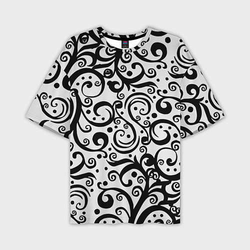 Мужская футболка оверсайз Чёрный кружевной узор / 3D-принт – фото 1