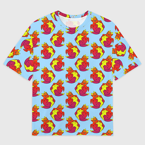 Мужская футболка оверсайз Дракон круглый сидит, красный / 3D-принт – фото 1