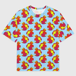 Футболка оверсайз мужская Дракон круглый сидит, красный, цвет: 3D-принт