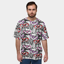 Футболка оверсайз мужская Совы в розовых очках, цвет: 3D-принт — фото 2