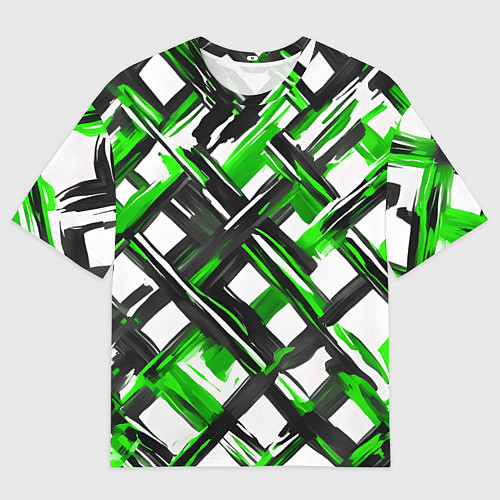Мужская футболка оверсайз Зелёные и чёрные мазки / 3D-принт – фото 1
