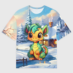 Мужская футболка оверсайз Крошечный дракон зимы 2024