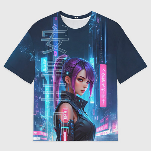 Мужская футболка оверсайз Девушка с пурпурной челкой / 3D-принт – фото 1