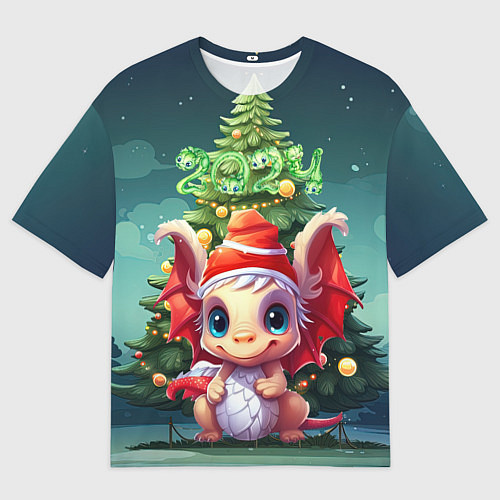 Мужская футболка оверсайз Миниатюрный новогодний дракоша 2024 / 3D-принт – фото 1