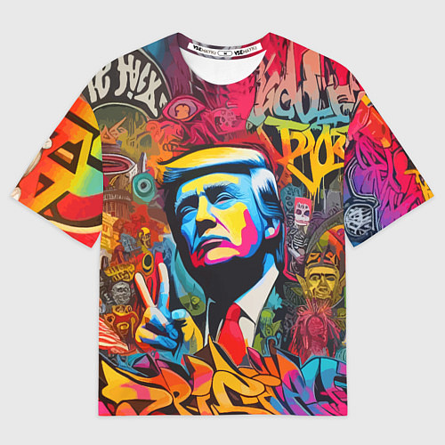 Мужская футболка оверсайз Дональд Трамп - граффити - нейросеть / 3D-принт – фото 1