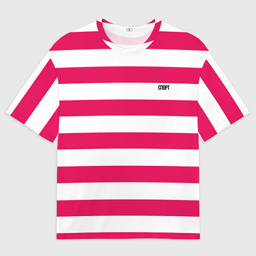 Мужская футболка оверсайз Красно белый узор в полоску / 3D-принт – фото 1