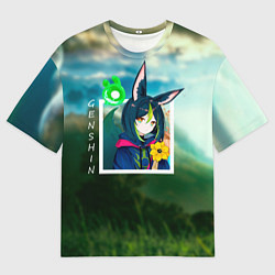 Футболка оверсайз мужская Тигнари на фоне природы, цвет: 3D-принт