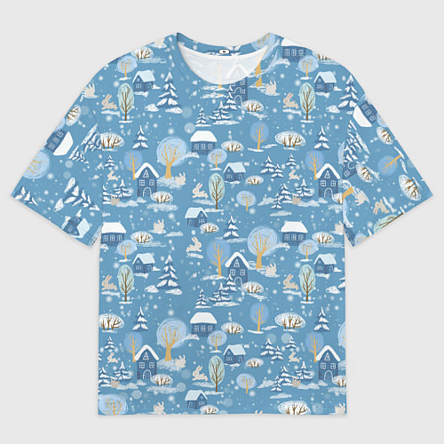 Мужская футболка оверсайз Зима в деревне / 3D-принт – фото 1