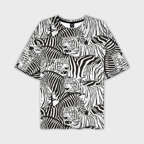 Мужская футболка оверсайз Зебры и тигры / 3D-принт – фото 1