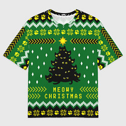 Футболка оверсайз мужская Новогодняя елка из черных котов, цвет: 3D-принт