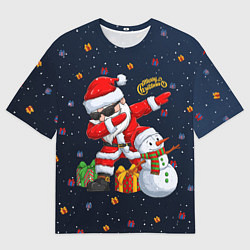 Мужская футболка оверсайз Санта Клаус и снеговик