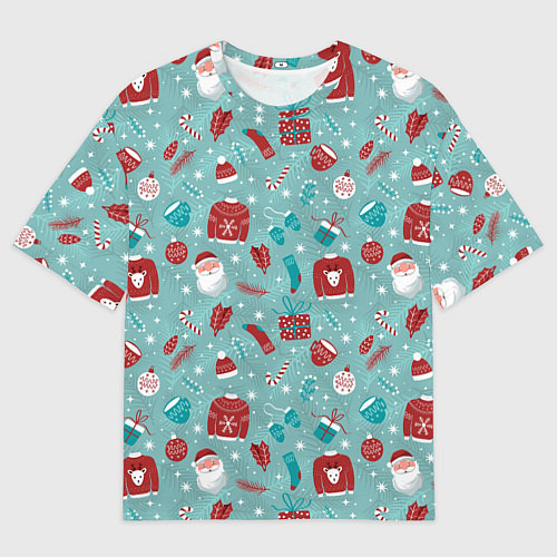 Мужская футболка оверсайз Праздничный новогодний узор / 3D-принт – фото 1