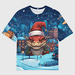 Футболка оверсайз мужская Новогодний дракон 2024 зимний пейзаж, цвет: 3D-принт