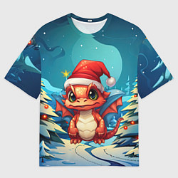 Мужская футболка оверсайз Маленький новогодний милый дракошка 2024