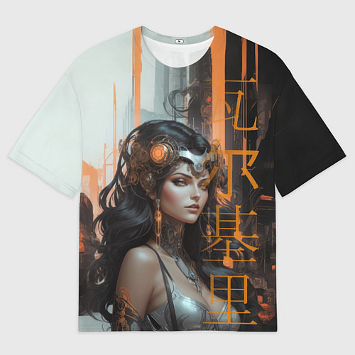 Мужская футболка оверсайз Кибернетическая девушка-валькирия / 3D-принт – фото 1