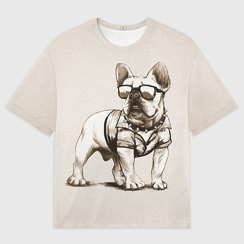 Мужская футболка оверсайз Французский бульдог в очках и рубашке / 3D-принт – фото 1