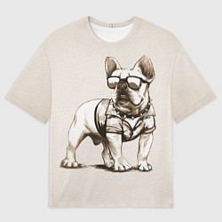 Мужская футболка оверсайз Французский бульдог в очках и рубашке