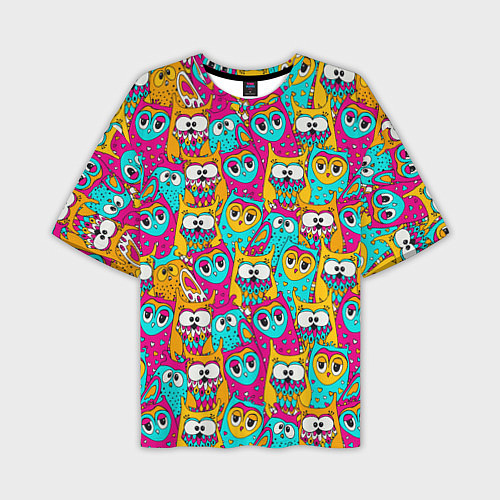 Мужская футболка оверсайз Разноцветные совы / 3D-принт – фото 1