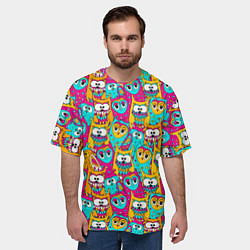 Футболка оверсайз мужская Разноцветные совы, цвет: 3D-принт — фото 2