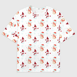 Футболка оверсайз мужская Снеговики и снежинки, цвет: 3D-принт