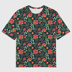 Футболка оверсайз мужская Новогодние цветы, цвет: 3D-принт