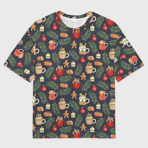 Мужская футболка оверсайз Новогодние напитки / 3D-принт – фото 1