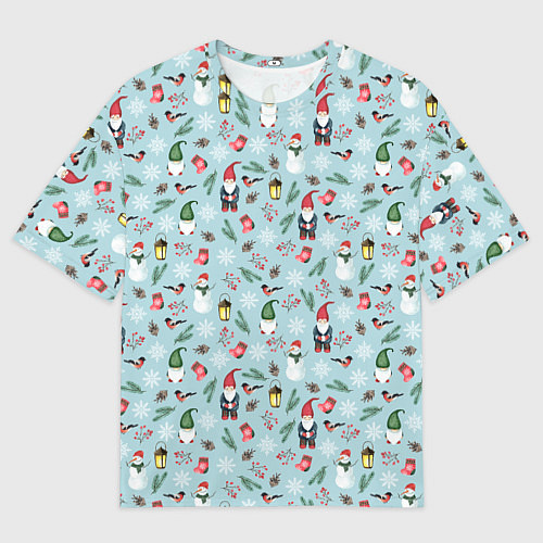 Мужская футболка оверсайз Новогодние акварельные гномы / 3D-принт – фото 1