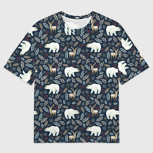 Мужская футболка оверсайз Акварельные медведи и олени / 3D-принт – фото 1