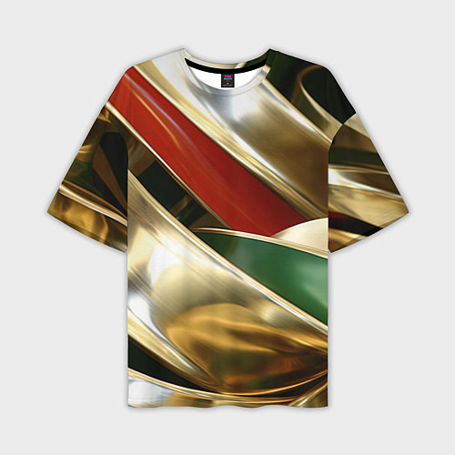 Мужская футболка оверсайз Золотая абстракция с зелеными и красными вставками / 3D-принт – фото 1