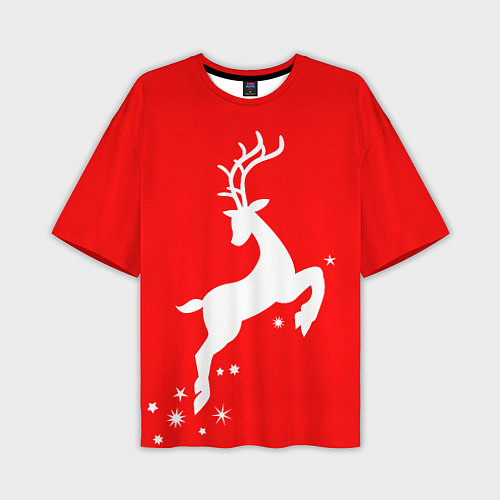 Мужская футболка оверсайз Рождественский олень Red and white / 3D-принт – фото 1